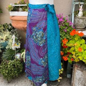 Handmade Vintage Silk Mixed Print Boho Wrap Skirt Size Small